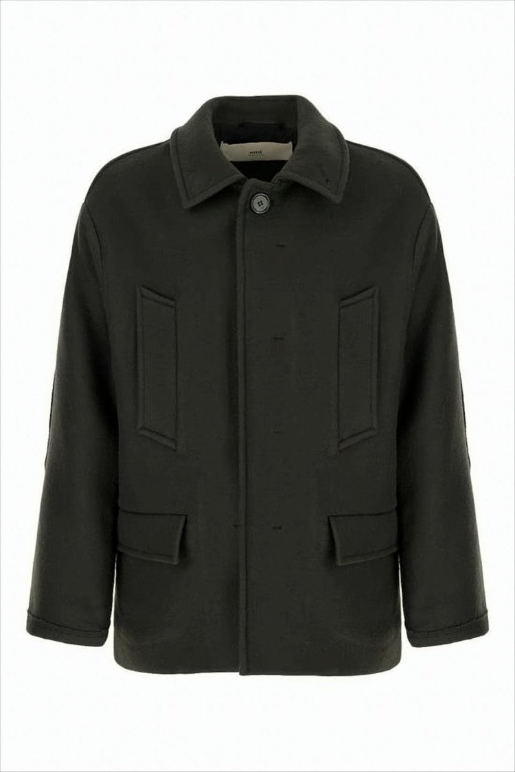 Ami Paris Textured Wool Oversized Peacoat