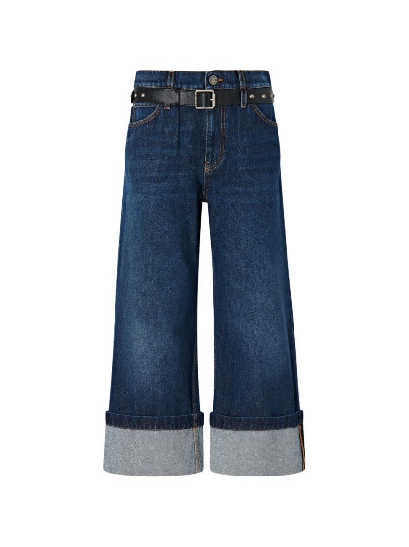 Pinko Blue Knee-Length Denim Wide-Leg Jeans