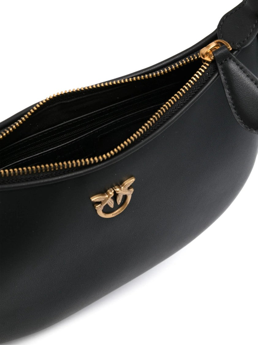 Pinko Rounded Silhouette Black Shoulder Bag With Gold-Tone Logo