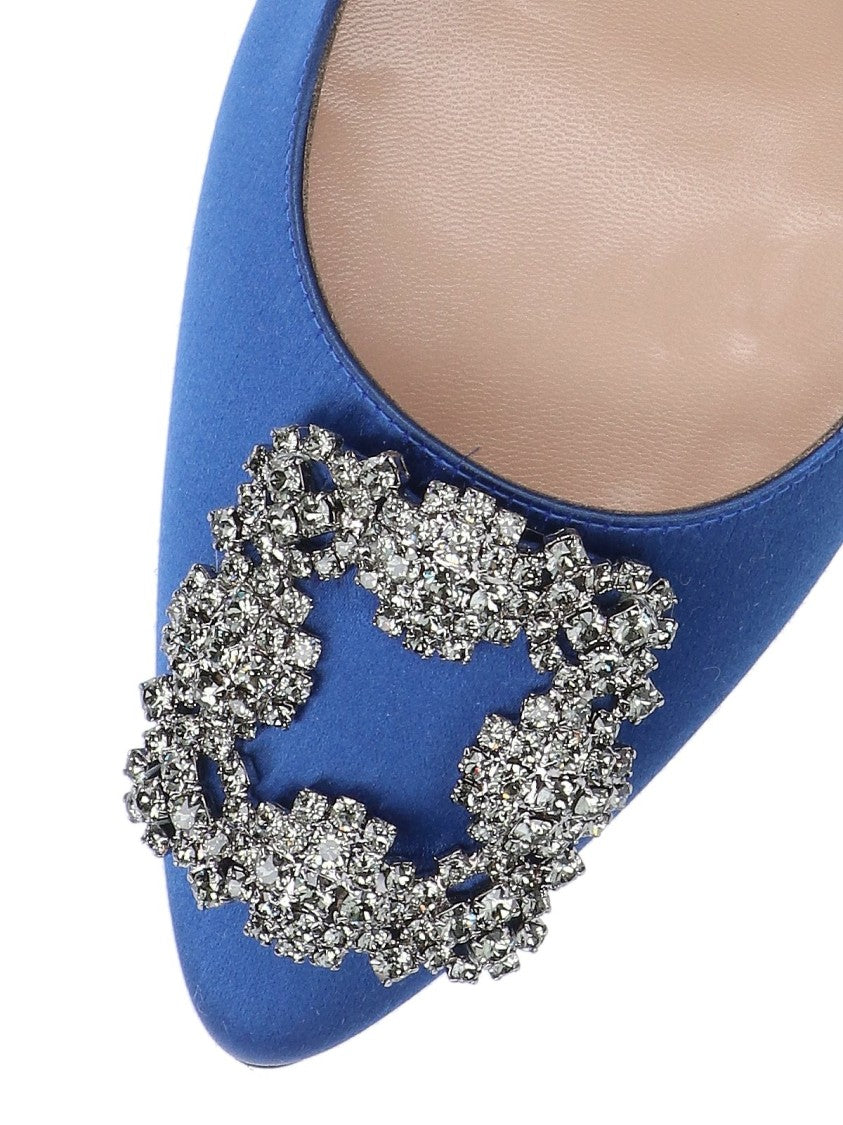 Manolo Blahnik Pointed-Toe Mid-Height Stiletto Pumps With Decorative Embellishment