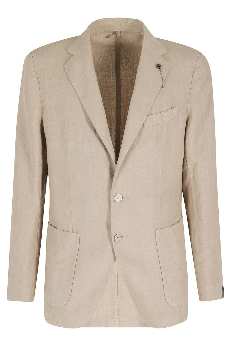 Santaniello Rope Ruched Linen Single-Breasted Blazer