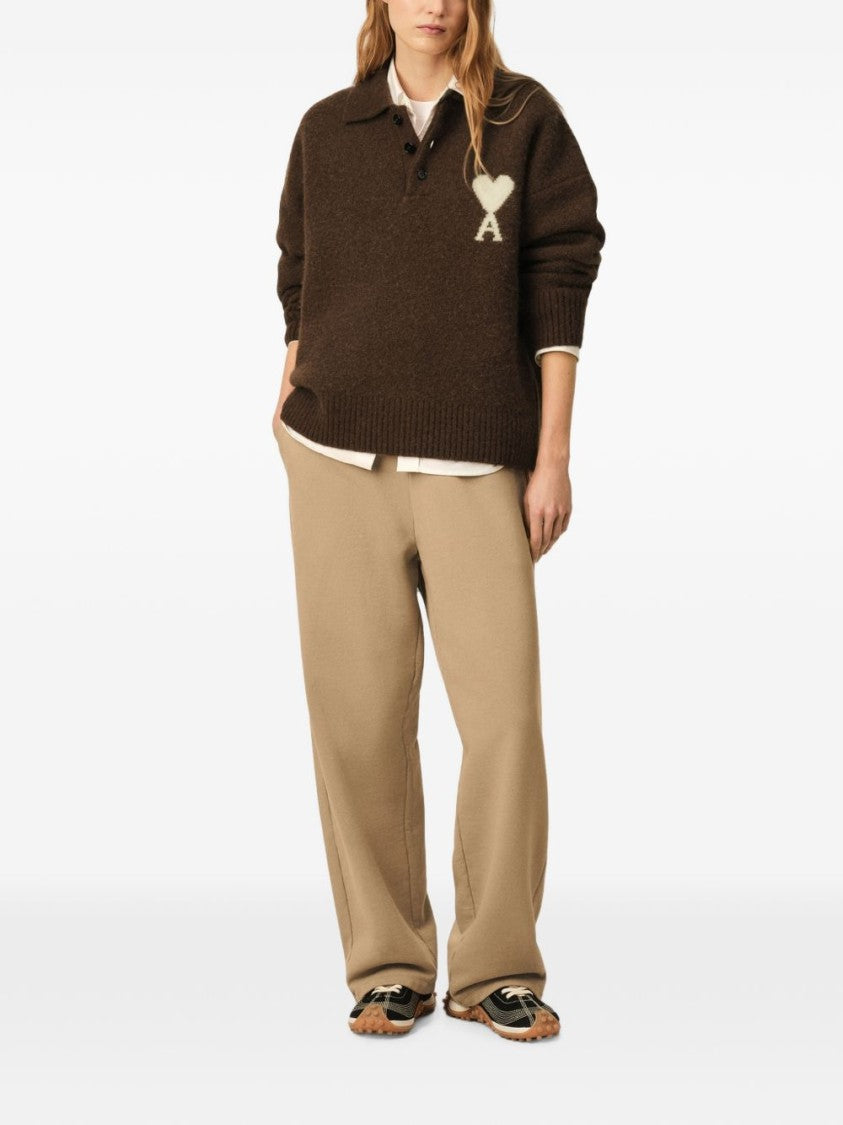 Ami Paris Textured Knit Sweater With Polo Collar