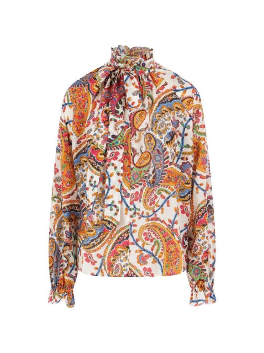 Etro Paisley Pattern Blouse With Ruffled High Neck