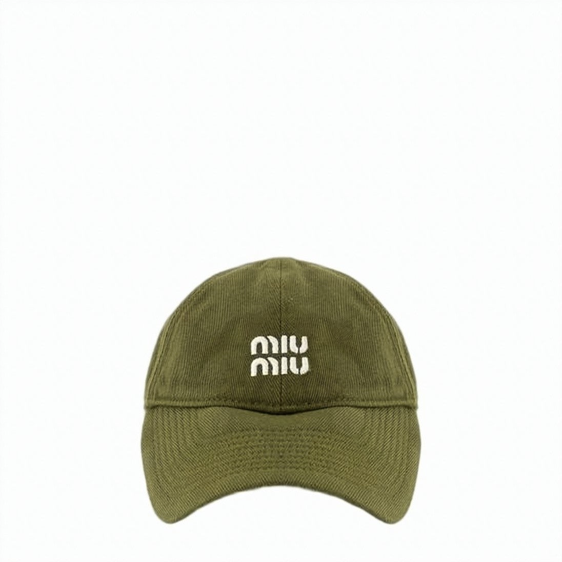 Miu Miu Structured Olive Green Cotton Baseball Cap With Embroidered Logo