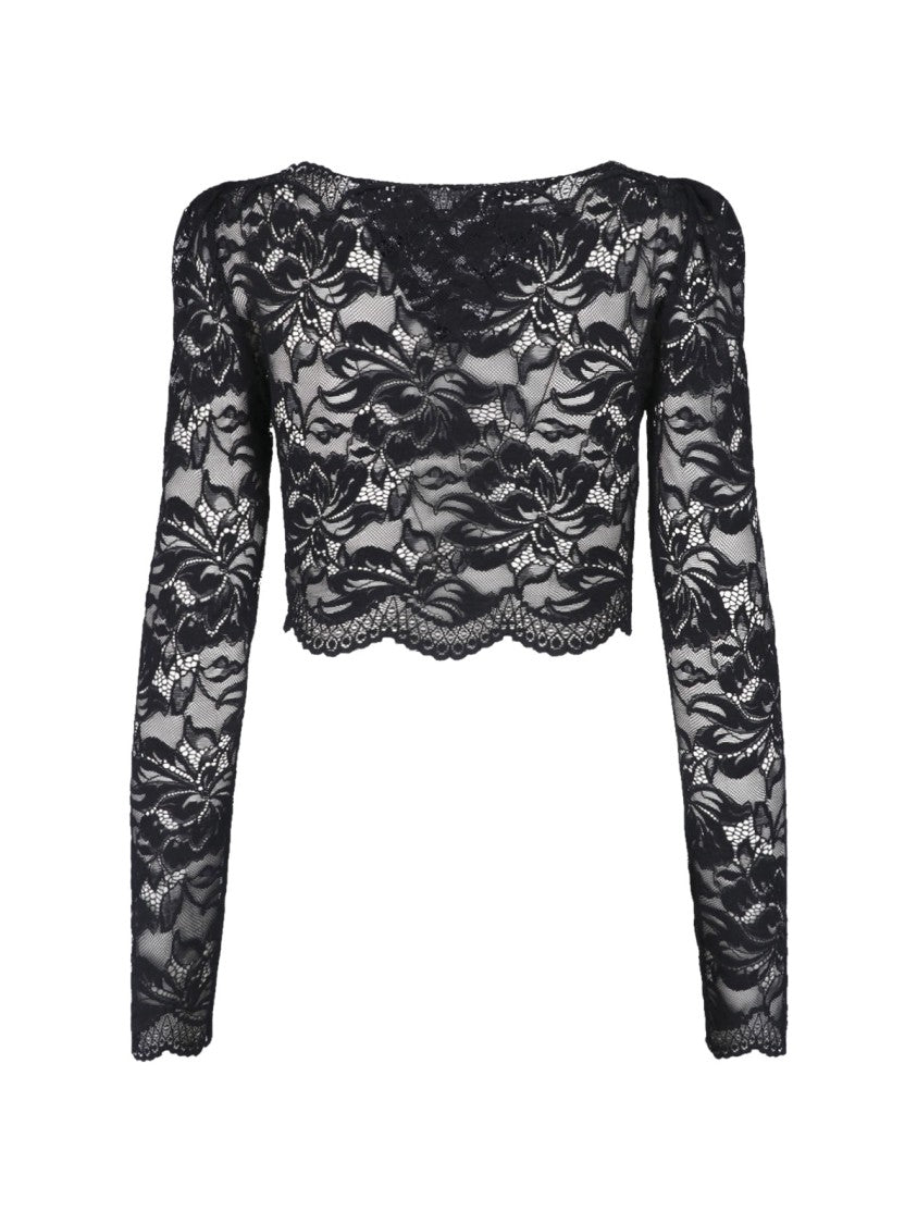 Rabanne Black Floral Lace Cropped Top