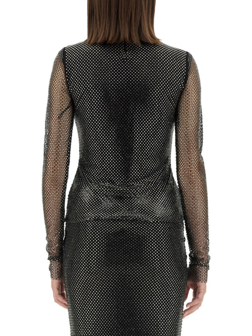 Sportmax Fitted Long-Sleeve Top With Sheer Mesh Sleeves