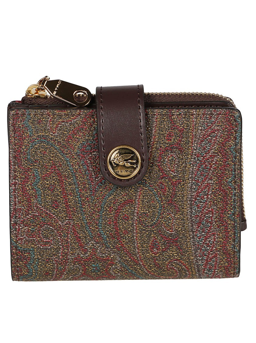 Etro Textured Compact Wallet With Paisley Pattern And Gold Emblem