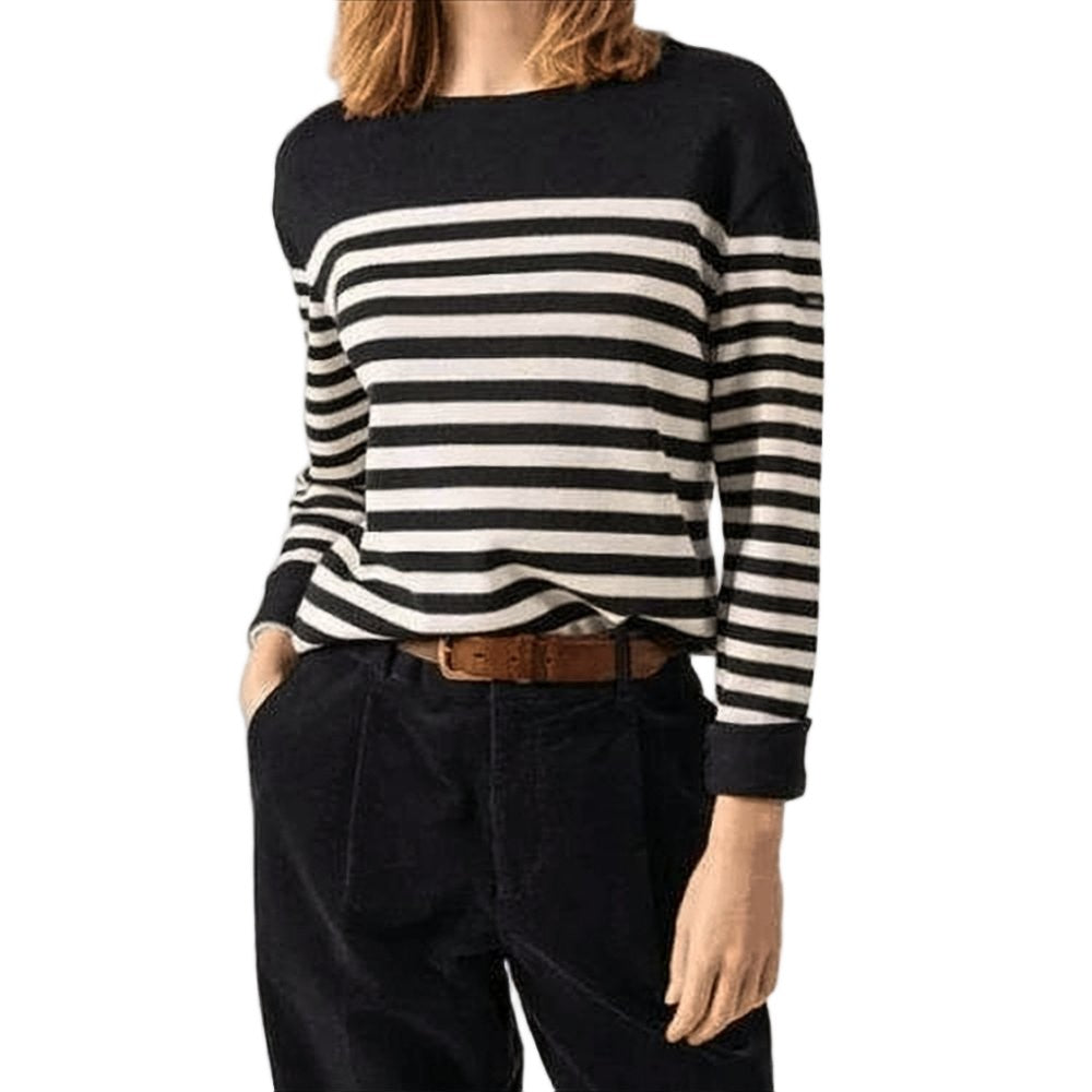 Saint James Horizontal Stripe Wool Sweater With Solid Accents