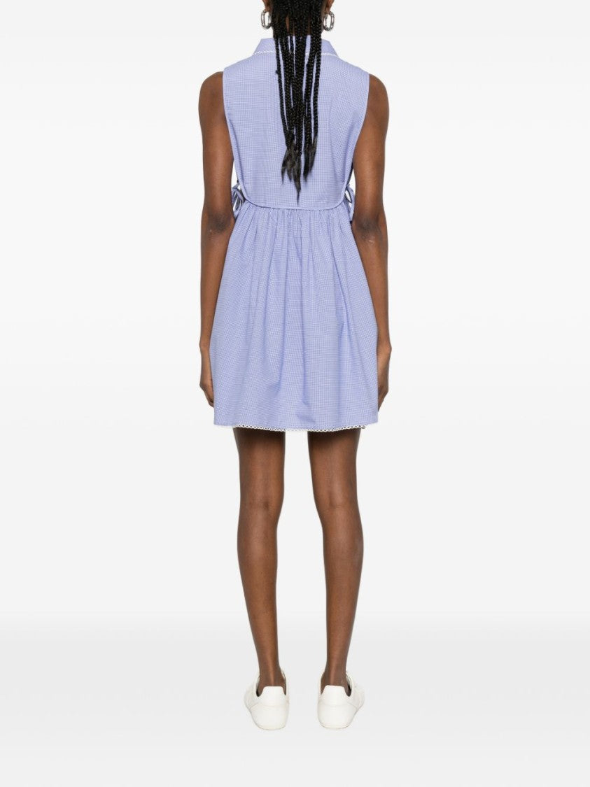 Miu Miu Black Gingham Check Bobbin Lace Mini Dress