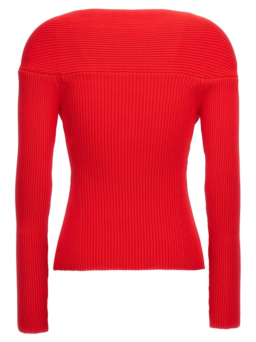 Magda Butrym Ribbed Viscose Blend Sweater With Sweetheart Neckline