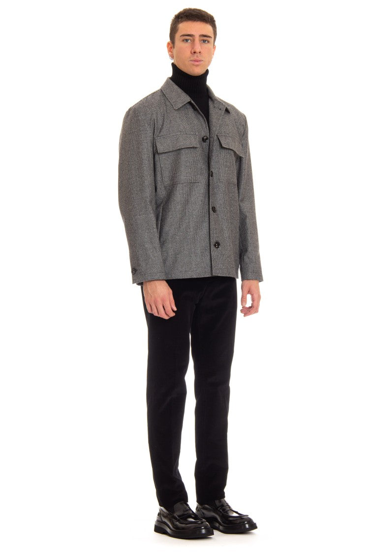 Lardini Refined Grey Wool-Cashmere Overshirt With Exclusive Pattern