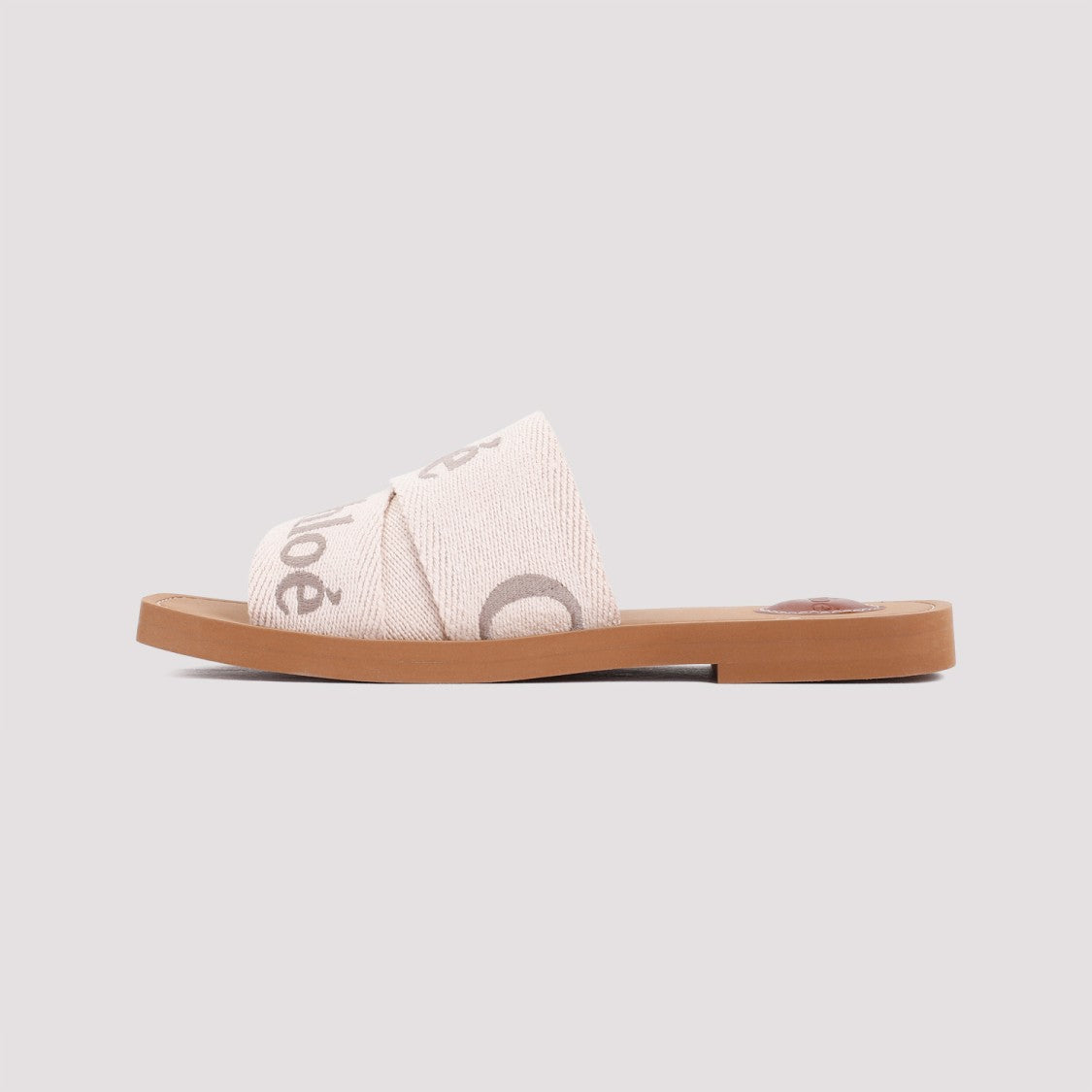 Chloé Blushy Beige Linen Mules With Logo Print