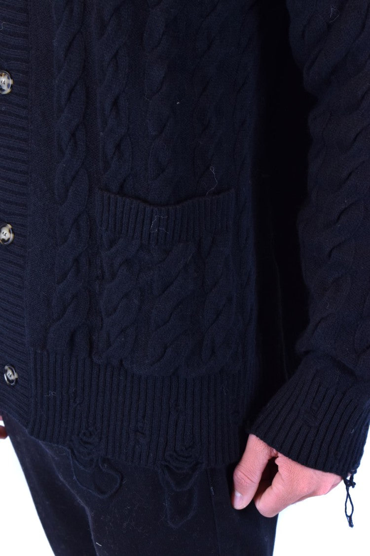 Laneus Cable Knit Black Cardigan With V-Neckline