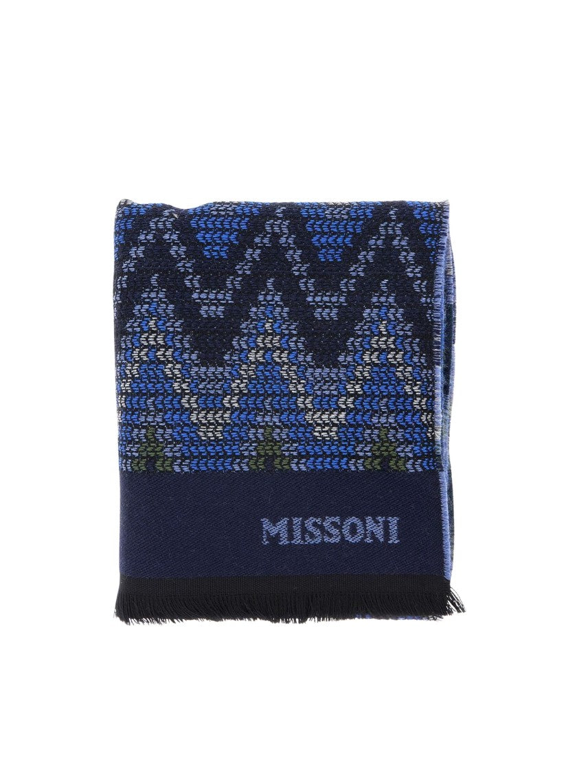 Missoni Zigzag Pattern Fringed Edges Wool Scarf
