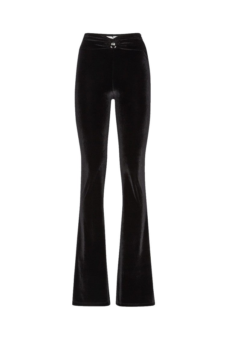 Philipp Plein Black Polyester-Elastane Velvet Flared Trousers