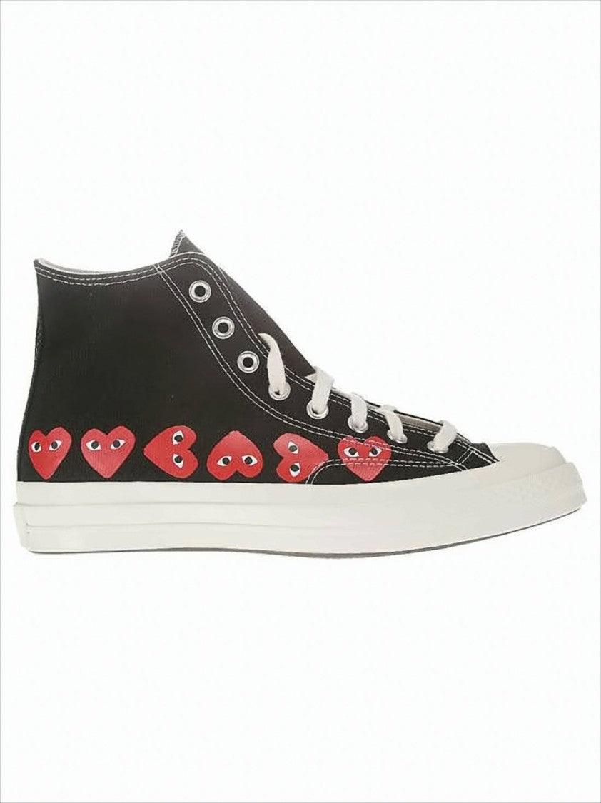 Comme Des Garçons High-Top Cotton Sneakers With Heart Graphics