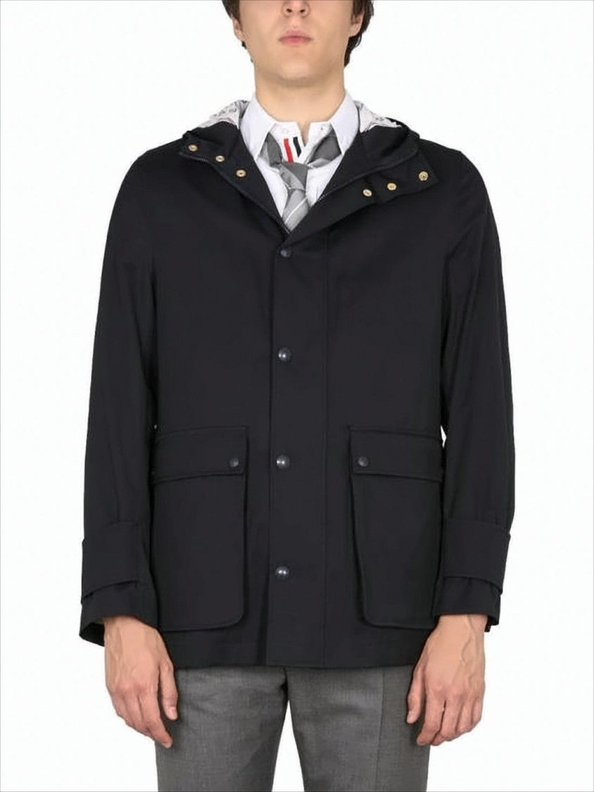 Thom Browne Classic Hooded Jacket With Front Button Closure And Tailored Finish