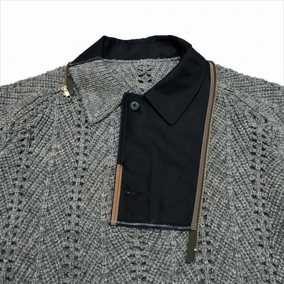 Kolor Textured Knit Wool Pullover With Unique Collar