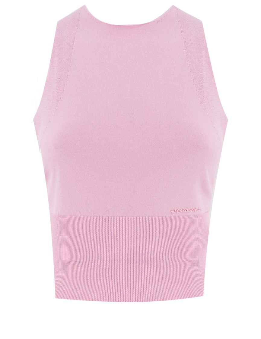 Ermanno Firenze Fitted Pink Top With Classic Crew Neck