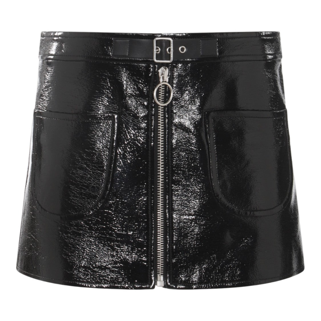 Courrèges Glossy Patent Leather Mini Skirt With Front Zipper And Belt