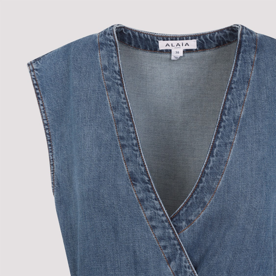Alaïa Sleeveless Denim-Texture Mini Dress