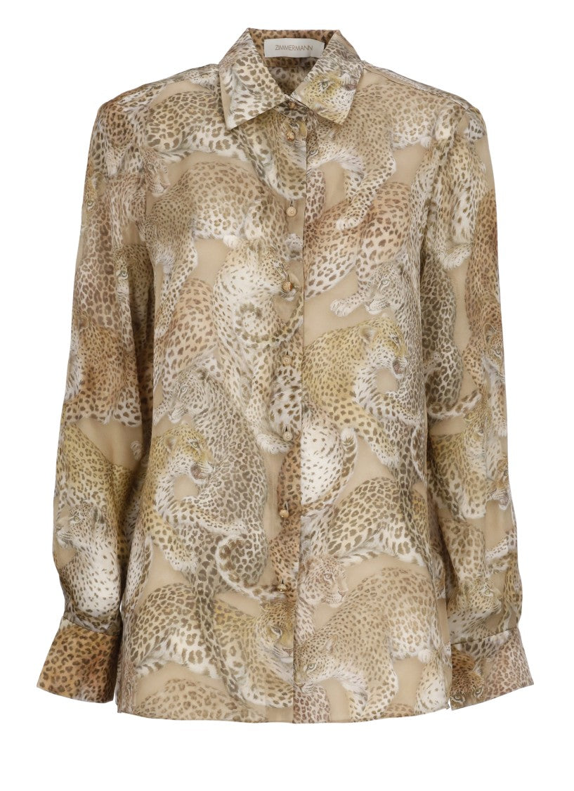 Zimmermann Beige Rebellion Animalier Silk Shirt