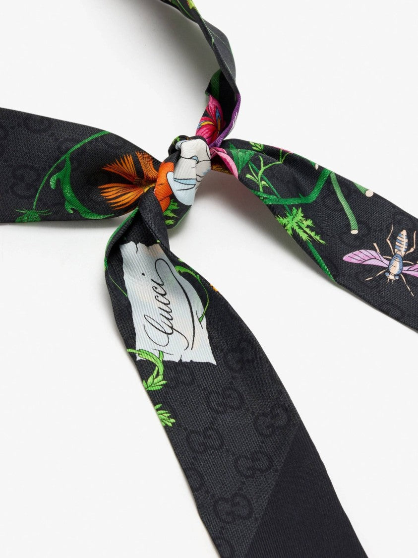 Gucci Black Flora Canvy Twill Scarf