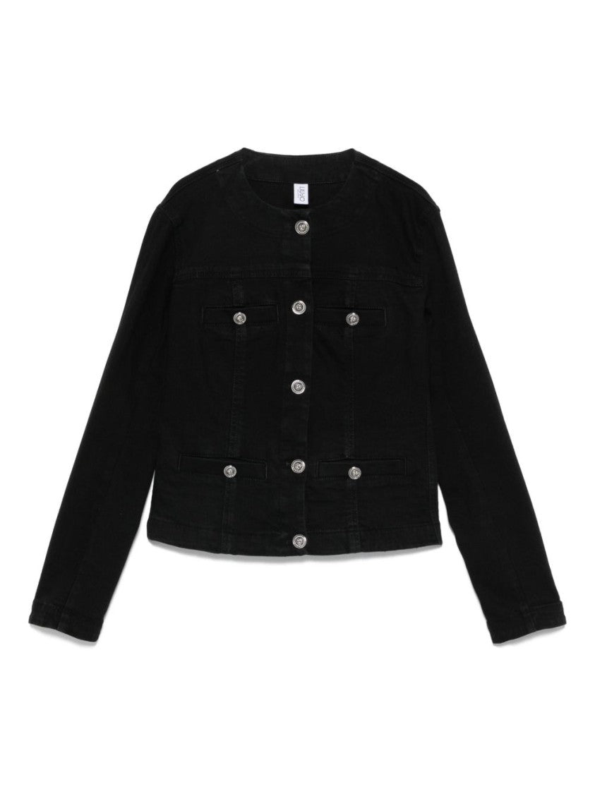 Liu Jo Cropped Black Jacket With Metallic Button Details