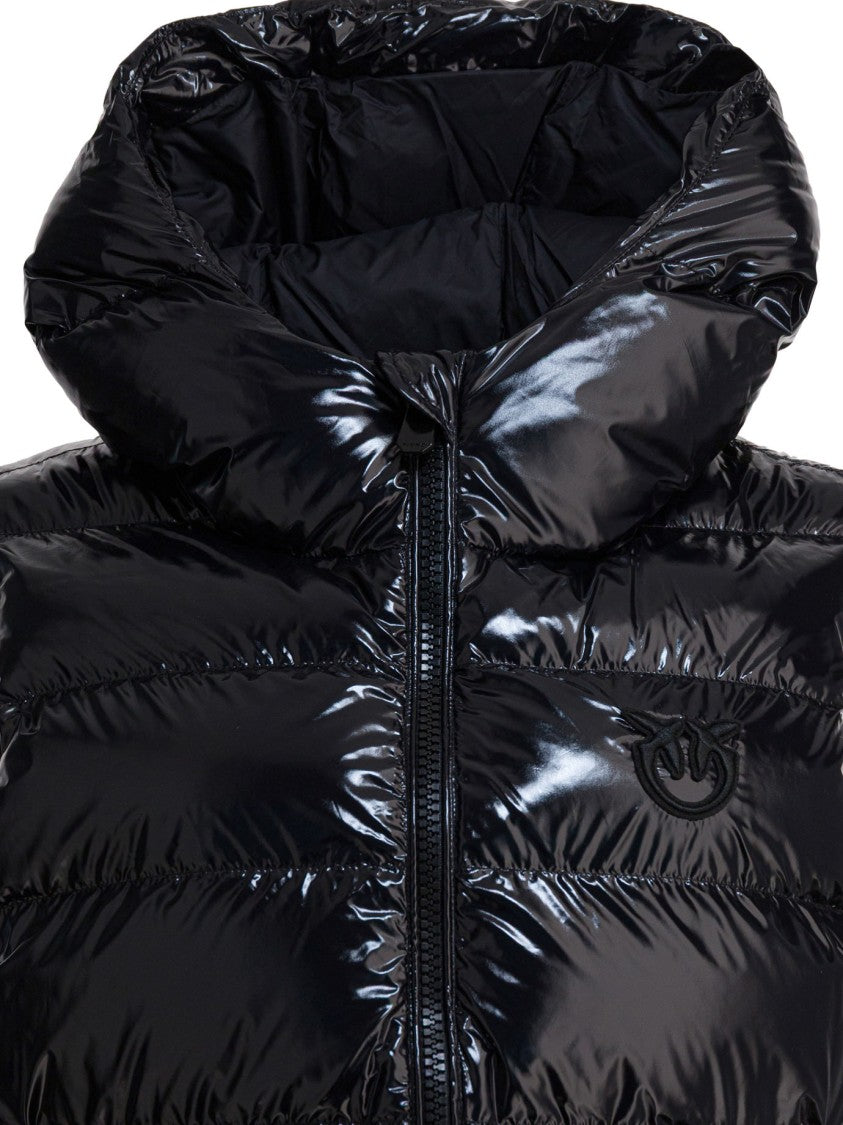 Pinko Glossy Quilted Sleeveless Jacket With High Collar