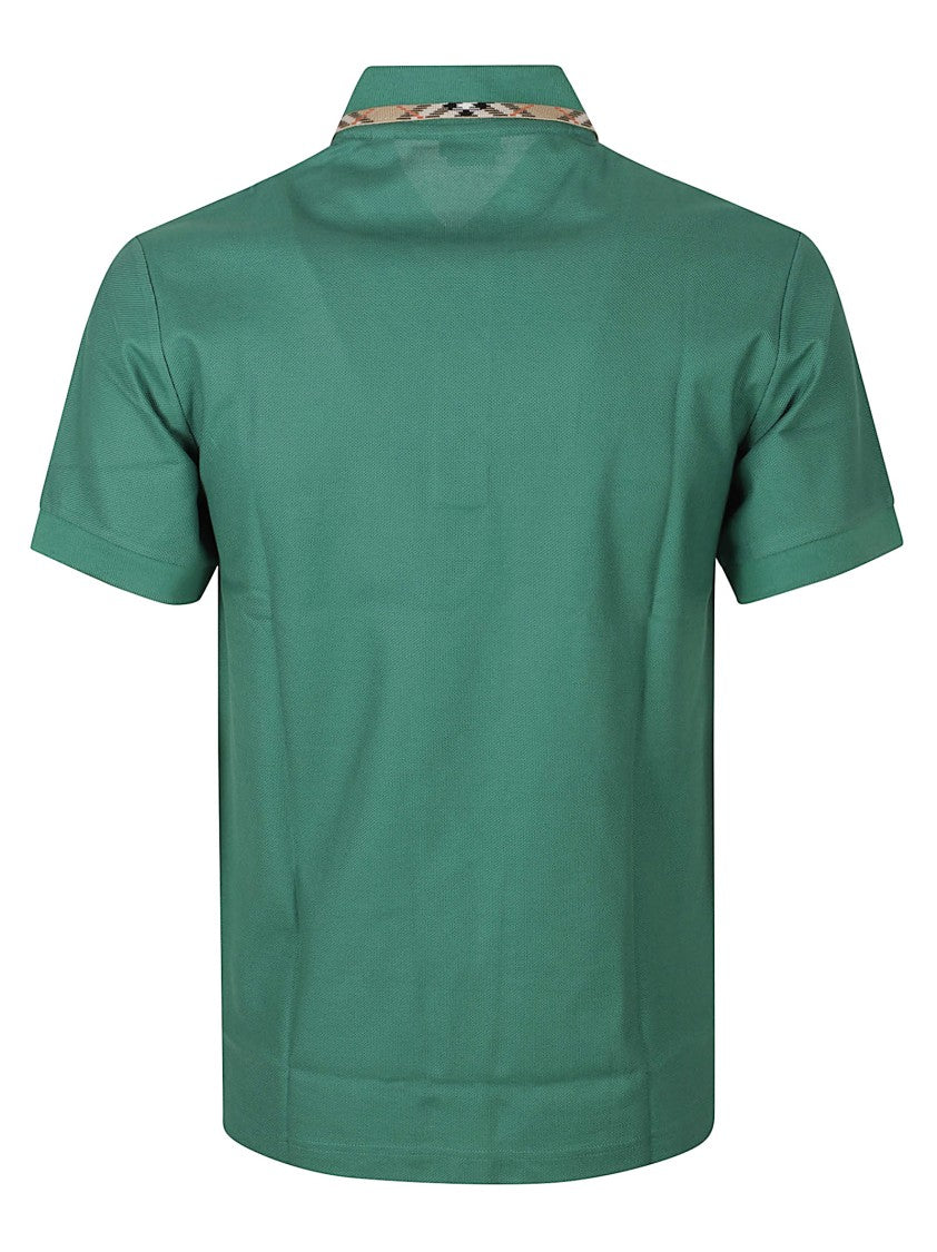 Burberry Solid Green Polo Shirt With Check Accented Collar