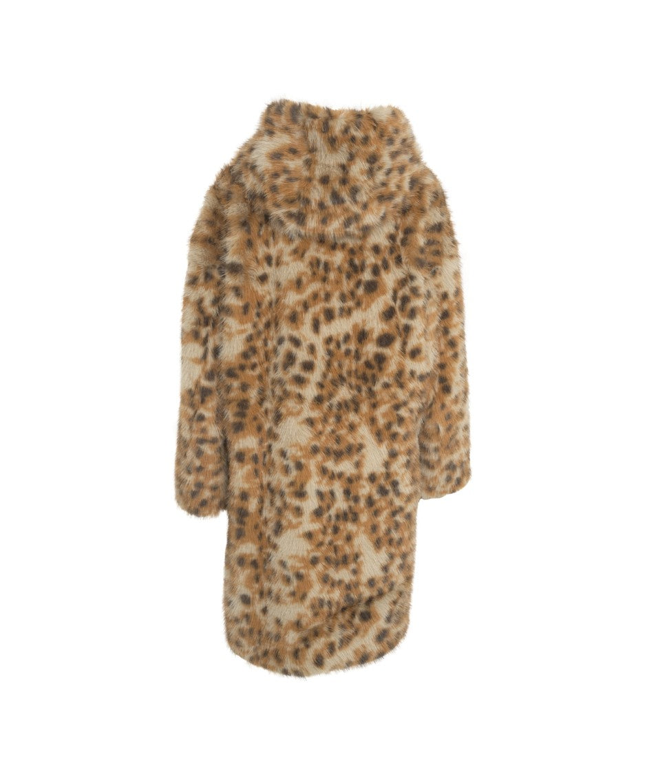Munthe Oversized Teddy Coat With Bold Animal Print And Integrated Hood