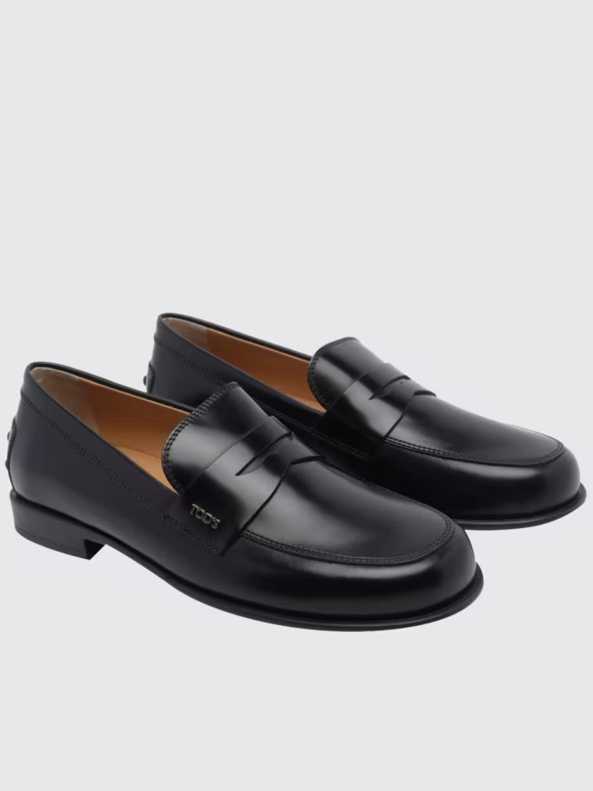 Tod's Gomma Lettering Black Leather Loafers
