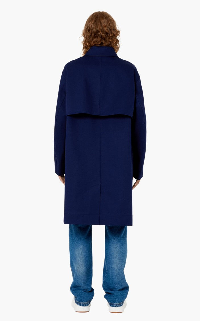 Ami Navy Blue Cotton Mac Coat