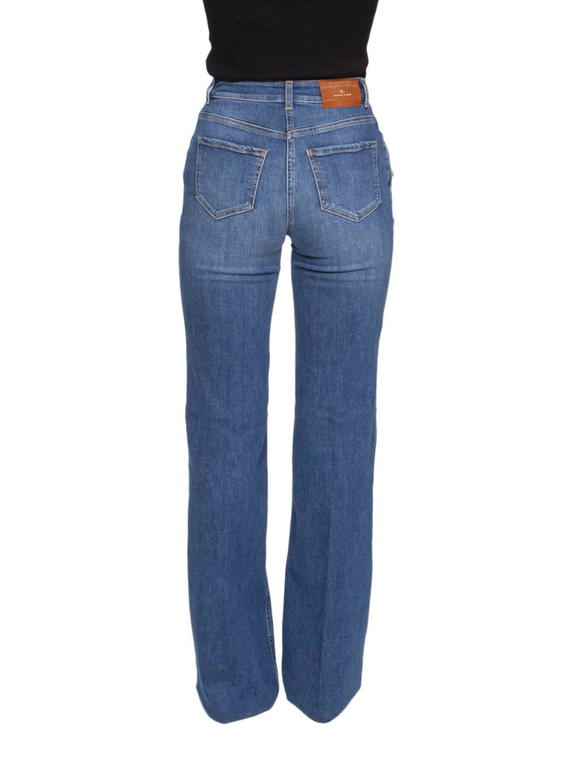 Elisabetta Franchi High-Waisted Flared Denim Pants With Vertical Seams