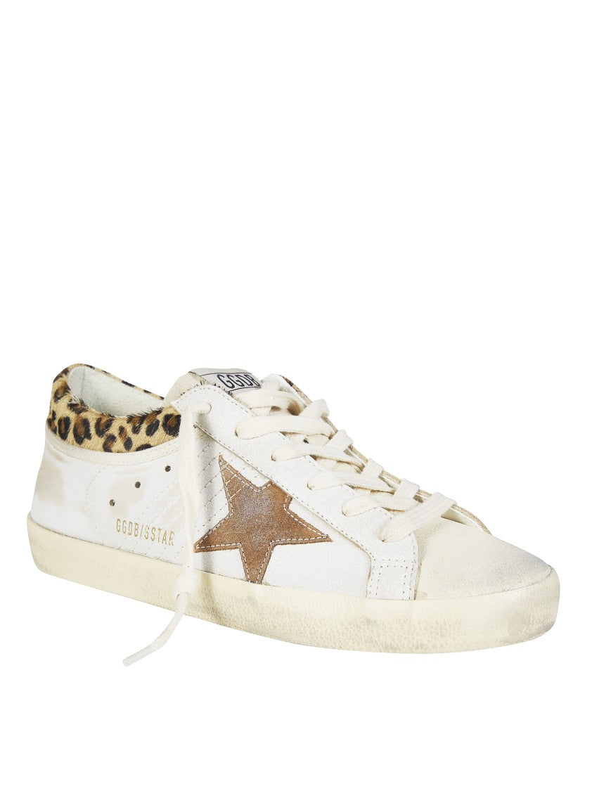 Golden Goose White Leather Leopard Collar Sneakers