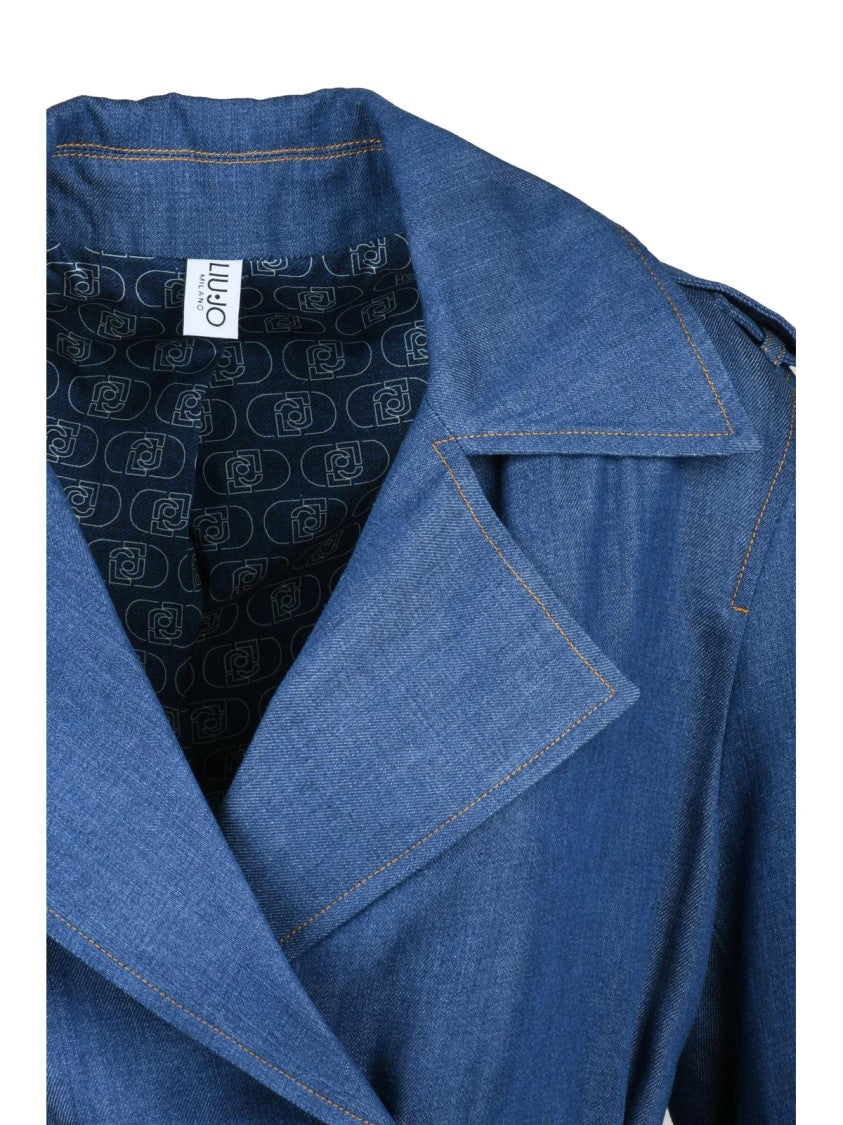 Liu Jo Blue Double-Breasted Fluid Lyocell Trench Coat