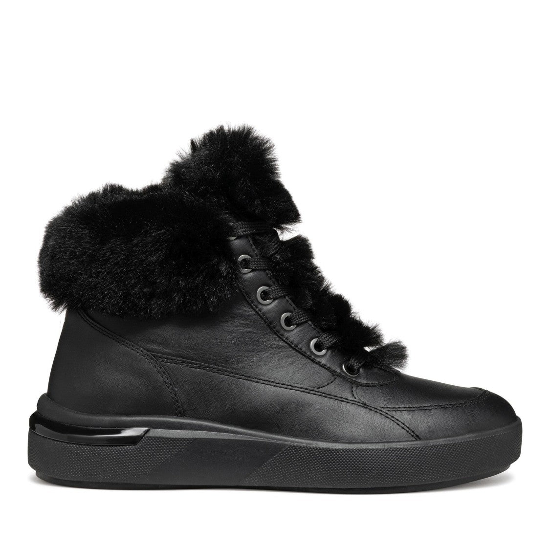 Geox Dalyla Black Plush Fur Collar Leather Boots
