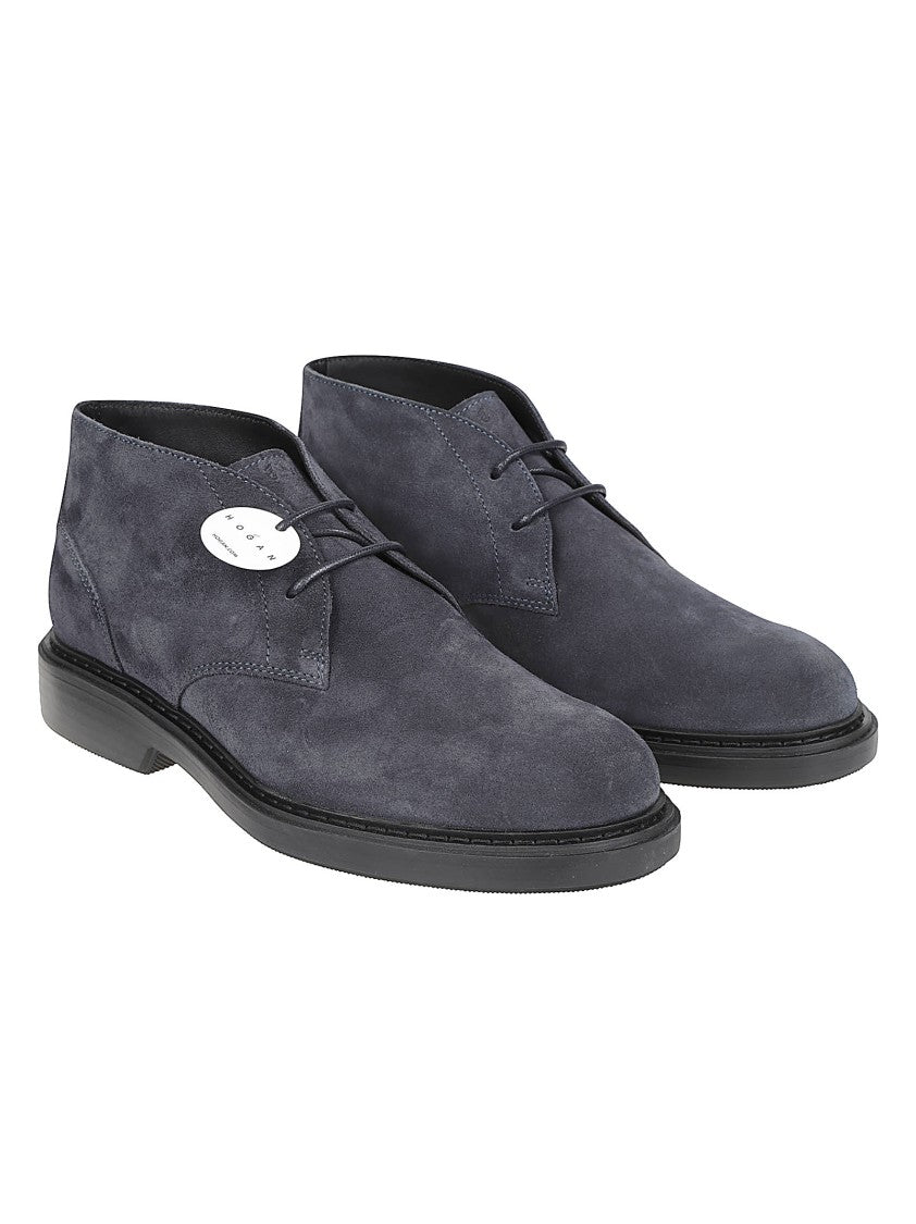 Hogan H704 Dark Leather Lace-Up Ankle Boots