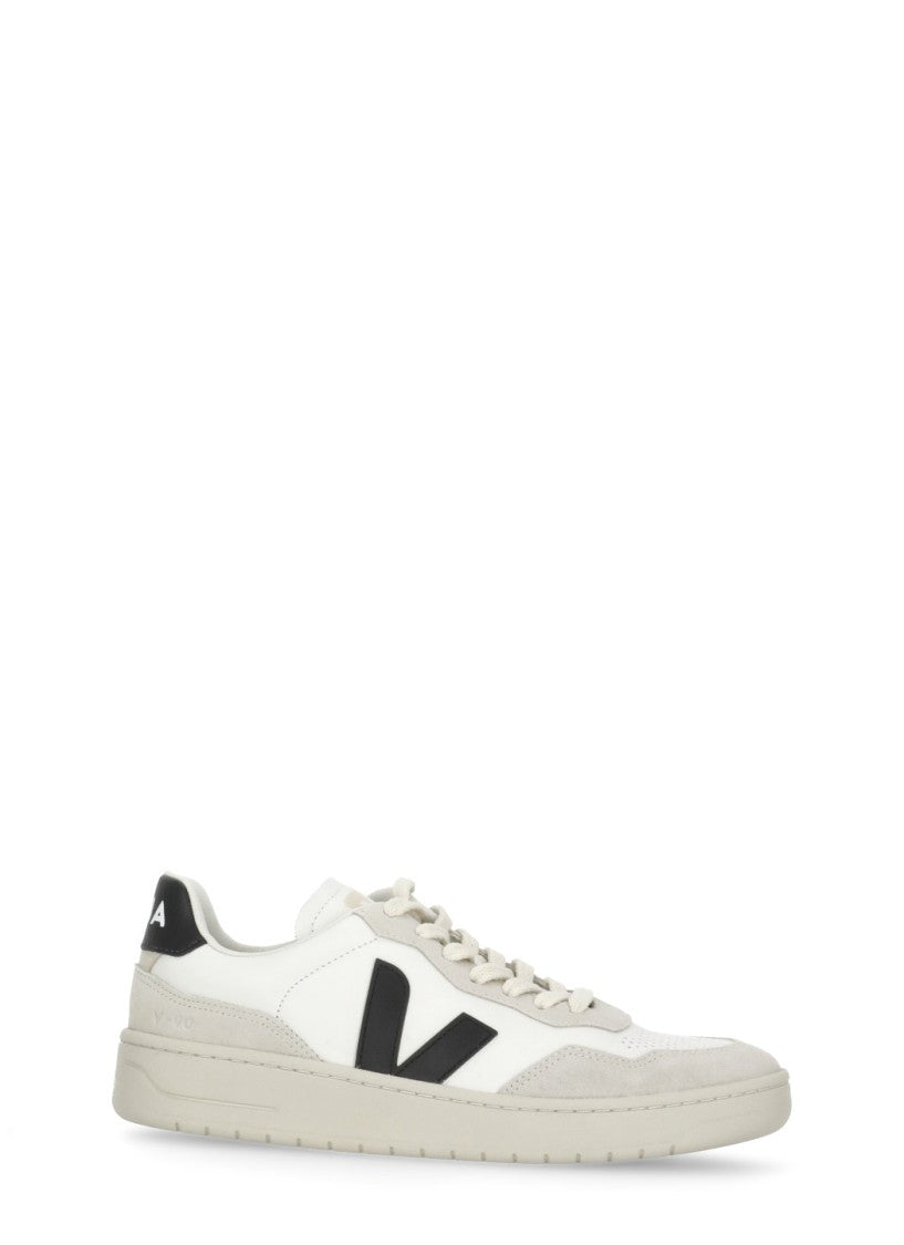 Veja White V-90 Grey Suede Inserts Leather Sneakers