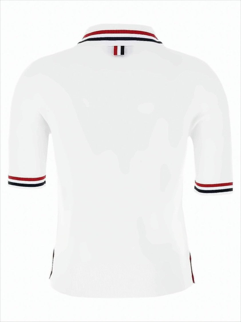 Thom Browne Short-Sleeved Polo Shirt With Button Placket And Striped Accents