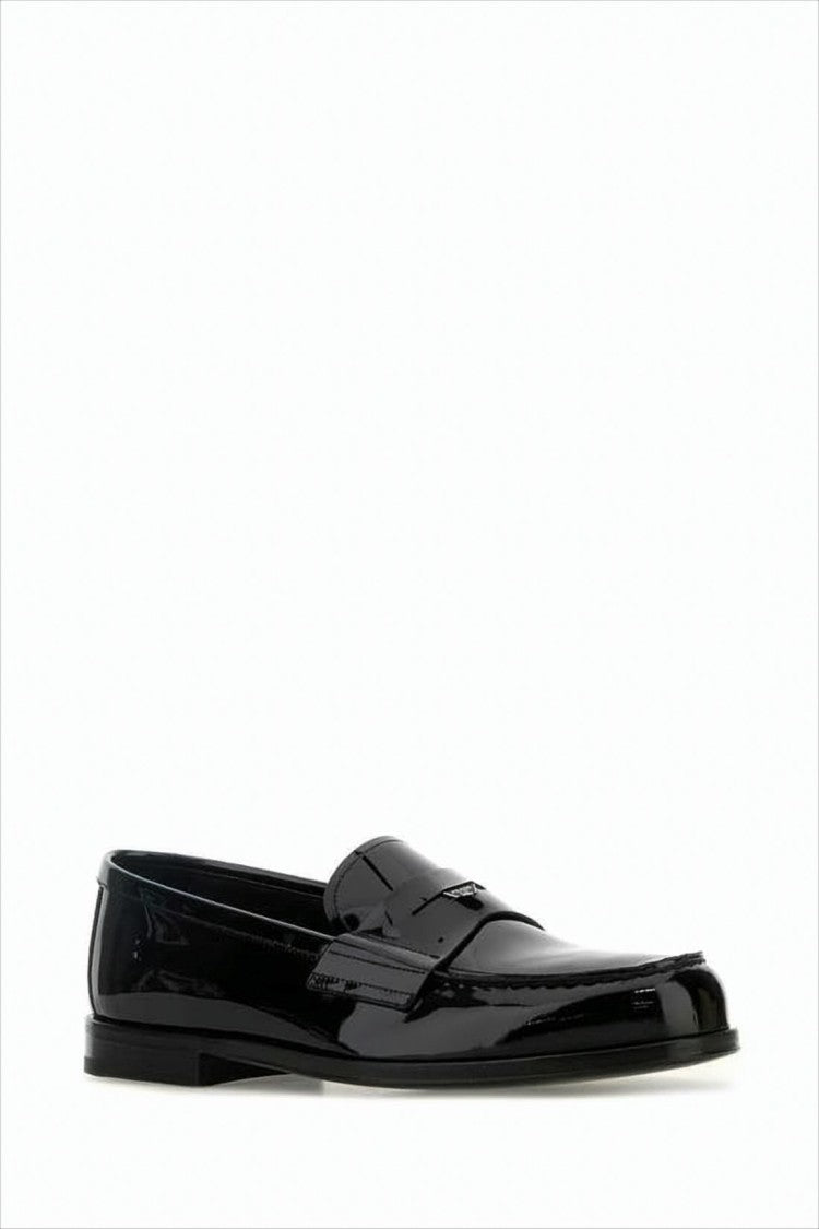 Prada Glossy Black Leather Penny Loafers