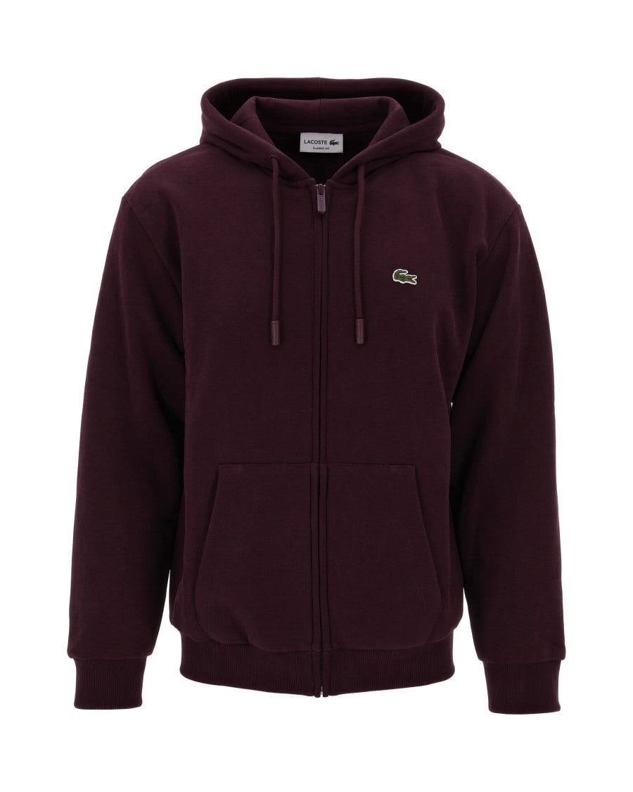 Lacoste Burgundy Zip-Up Hooded Cotton-Blend Sweatshirt