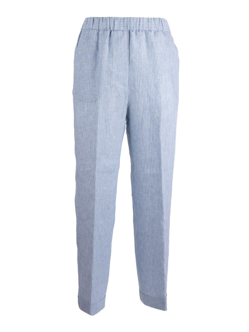 Peserico Relaxed Fit Linen Trousers With Subtle Striped Pattern
