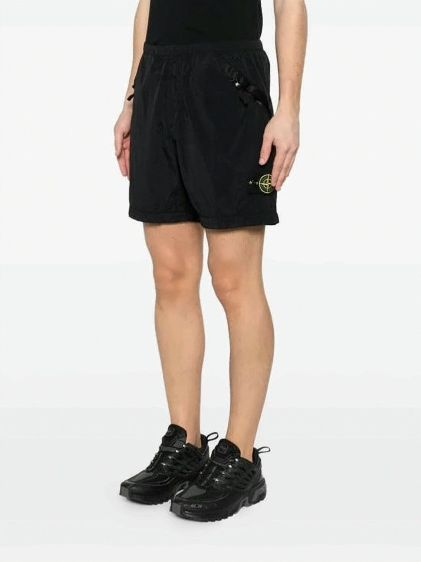 Stone Island Black Polyamide Shorts With Distinctive Patch Logo