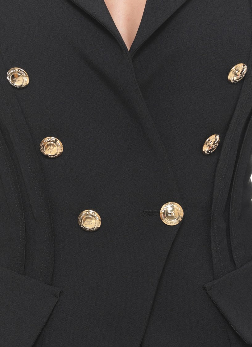 Elisabetta Franchi Black Double-Breasted Logoed Blazer