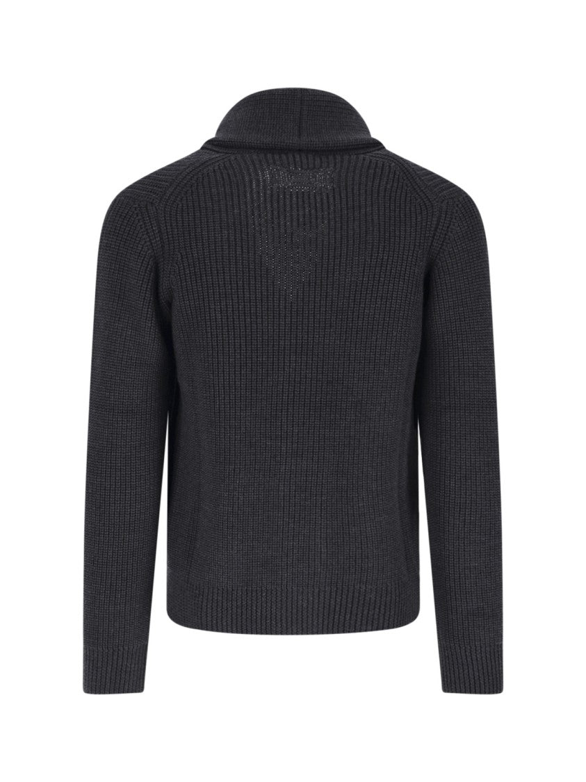 Drumohr Merino Wool Cardigan With Shawl Collar And Ribbed Details