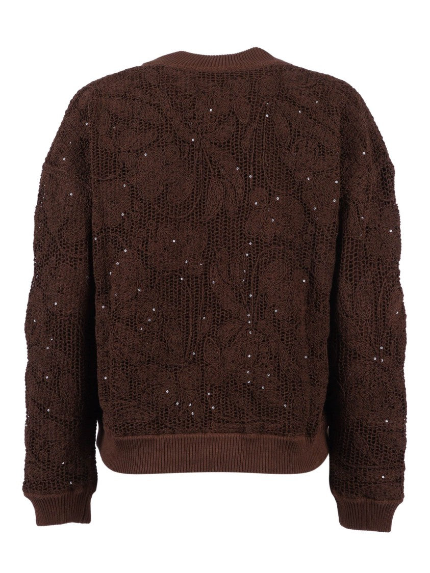 Kangra Cashmere Floral Pattern Sequined Bomber Jacket