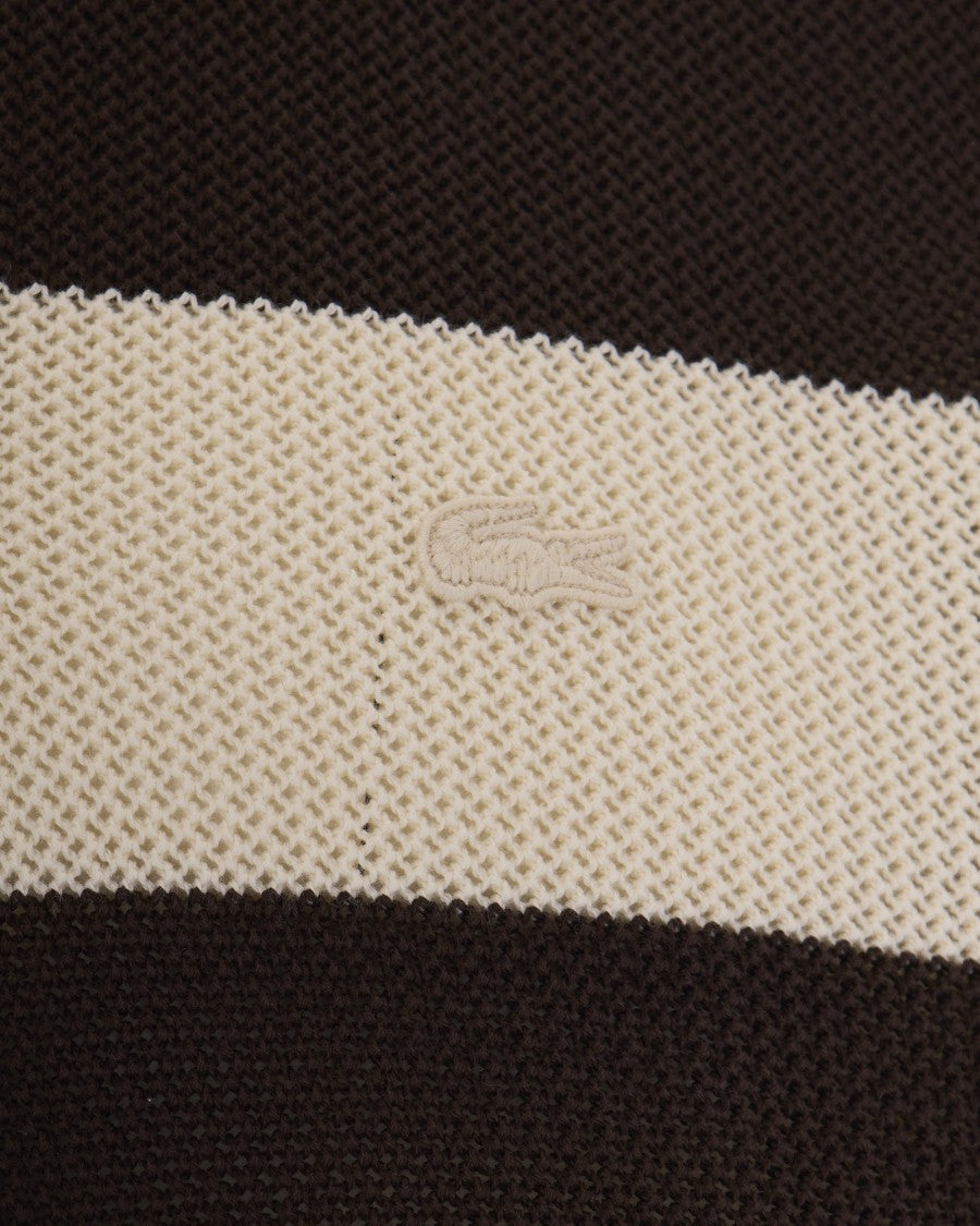 Lacoste Horizontal Stripe Knit Polo Shirt With Tonal Logo