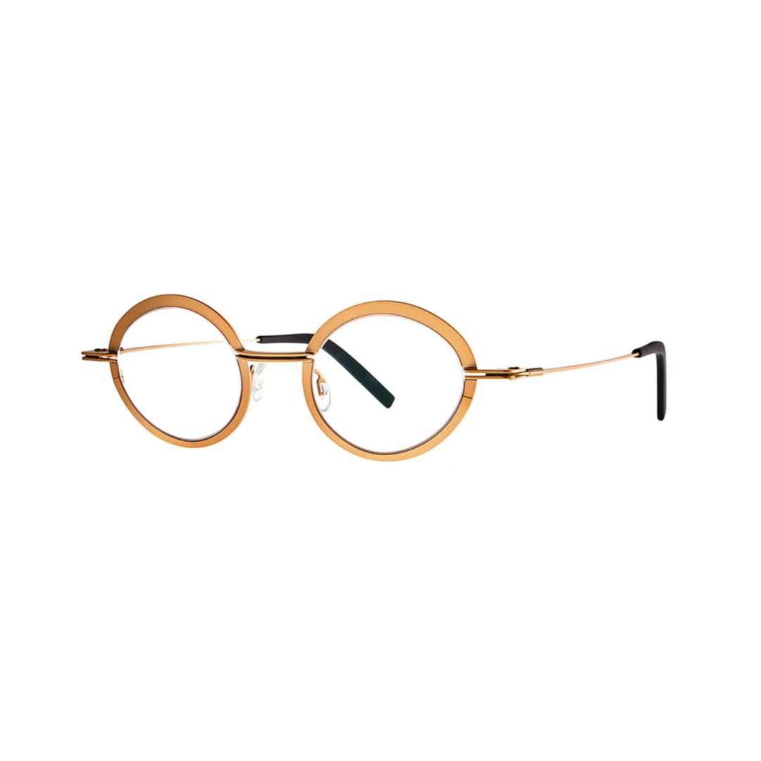 Theo Grilled 007 Gold Shine Round Gold-Finish Metal Eyeglasses With Adjustable Nose Pads