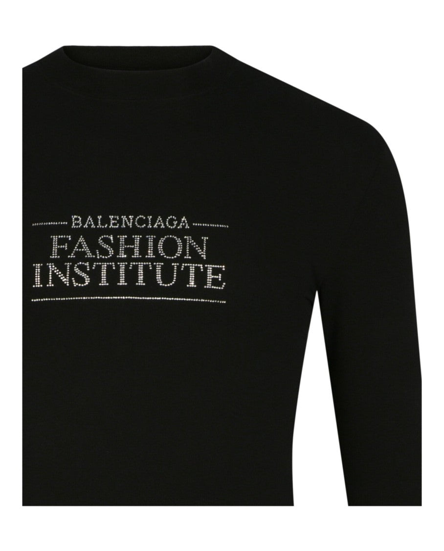 Balenciaga Crystal-Embellished Crewneck Shirt With Ribbed Collar